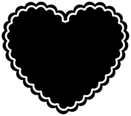 Valentine PNG, Black heart shape with scalloped edge, isolated on transparent grid background
