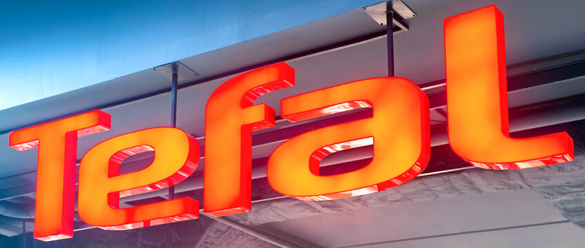 Signboard Tefal. Tefal is a French cookware and small appliance manufacturer.