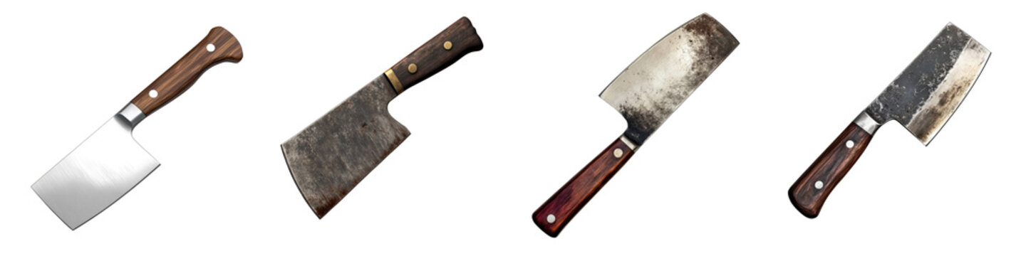 Meat cleaver &ndash; A heavy broad-bladed knife used for chopping meat especially bones. Isolated on Clear White Background Highly Detailed