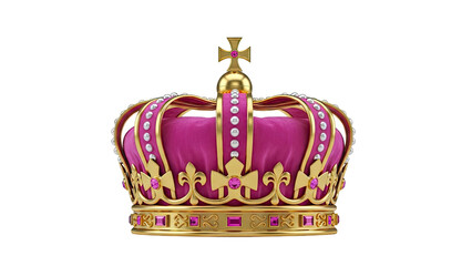 Ornate Gold Crown with Pink Jewels and Velvet Cushion
