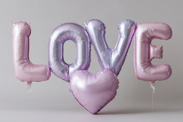 Colorful balloons spelling out the word love.