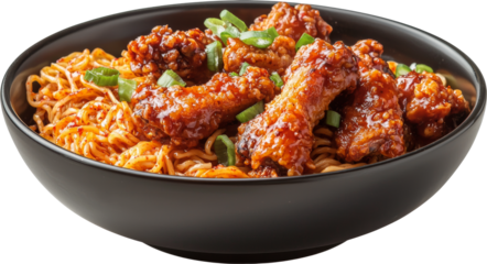 korean noodle with fried chicken 