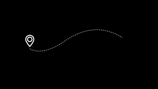 White color Location icon animation. Moving Dashed Line Connecting Two Location Pins. Travel, Delivery, and Direction Concept. 4K Video.