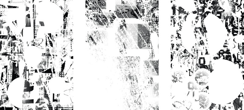 Trendy cyber punk posters set . Punk style grunge textured . Distressed effect .Vector collection with a halftone dots screen print texture.