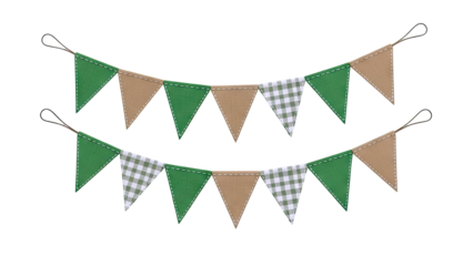 Green and Kraft Bunting Flags with Gingham Pattern