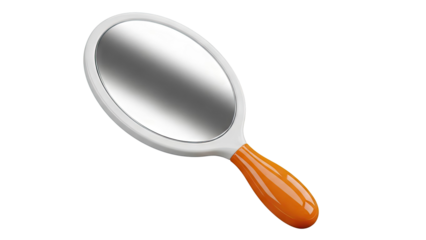 Oval Hand Mirror with White Frame and Orange Handle