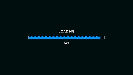 Progress bar animation showing completion status with a loading message at 100 percent