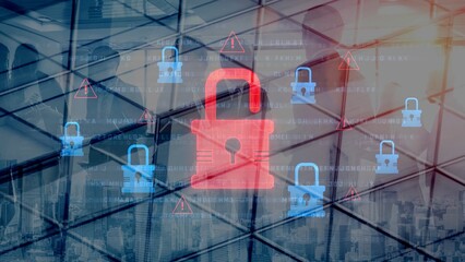 Digital security concept illustrating a cybersecurity breach, with a red unlocked padlock indicating data exposure among secure systems, emphasizing system vulnerability and risk Marrow