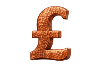 Pound sterling currency symbol rendered with a rough, hammered copper finish, illustrating concepts of finance and monetary value