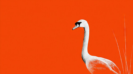 Obraz premium White Crane with Black Head on Orange Background
