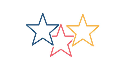 Obraz premium Three colorful stars outlined in blue, pink, and yellow on a white background
