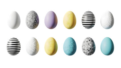 Easter eggs collection for easter sunday isolated on transparent background