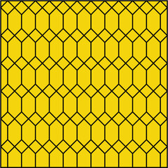 Black grid pattern created from diamonds and irregular hexagons on a neon yellow background