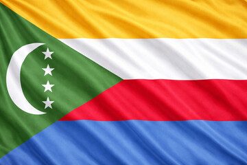 Obraz premium Waving Comoros National Flag in Horizontal Orientation with Realistic Fabric Texture