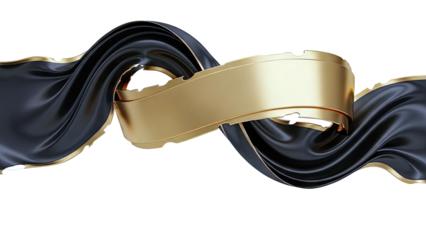 Golden ribbon and black silk waves