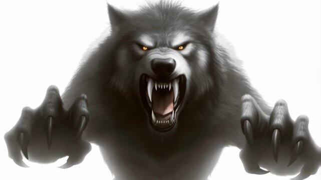 Fierce wolf lunging with intensity  capturing aggression and power in motion