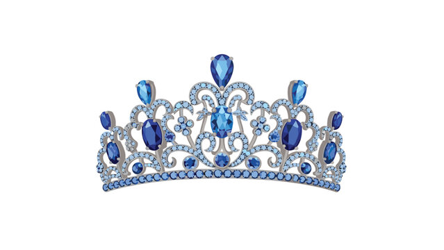 Magnificent silver crown embellished with brilliant diamonds and striking blue jewels, perfect for regal and sophisticated designs.