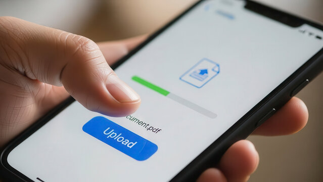 Person Uploading PDF Document on Smartphone App