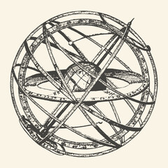 Vintage Armillary Sphere Illustration Celestial Globe and Astronomical Map Drawing © Retro Archive id