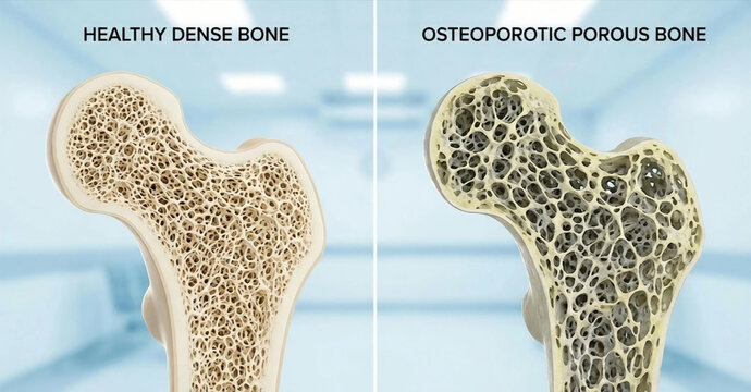 Healthy Dense Bone vs Osteoporotic Porous Bone Anatomy