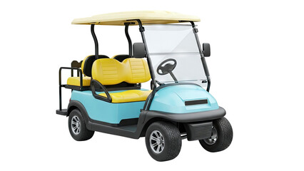 Blue and Yellow Golf Cart with Beige Canopy