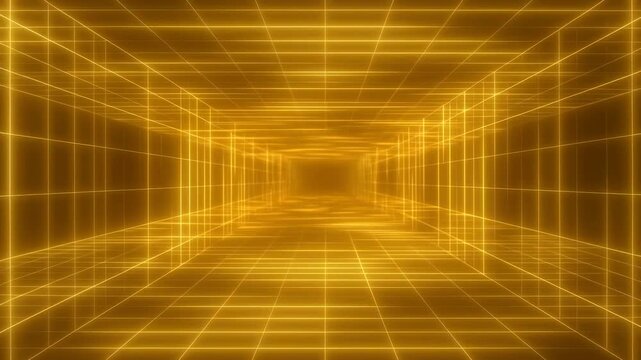 Futuristic golden tunnel with endless geometric patterns and dynamic movement