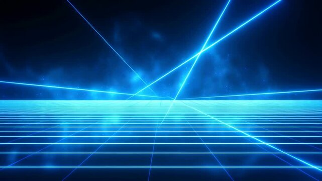 Futuristic blue laser grid animation with dynamic light patterns and movement