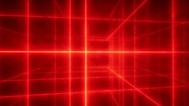Dynamic red laser grid: pulsating light patterns in futuristic setting