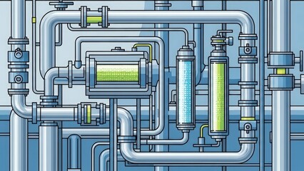 Industrial Piping System with Valves and Filters.