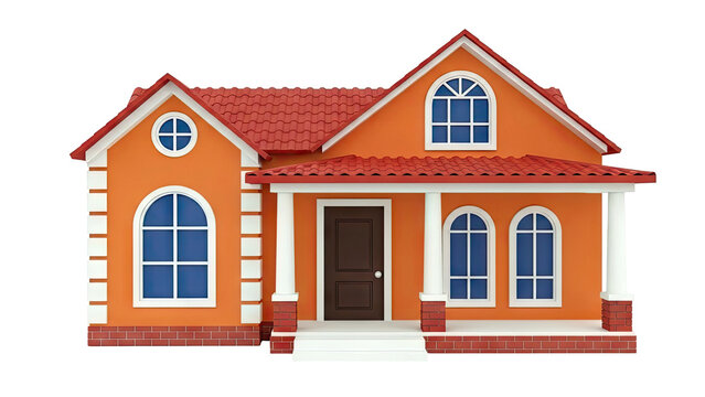 Cartoonish Orange House with Red Tiled Roof