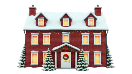 Festive Snow-Covered House with Christmas Decorations