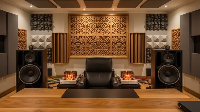Luxury Home Theater Room with Speakers.