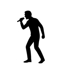 Male singer silhouette performing on stage, holding a microphone
