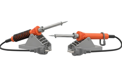 Two Soldering Irons with Stands and Plugs