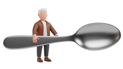 3D Cartoon Man Holding a Giant Spoon