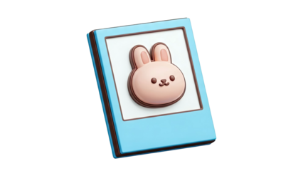 Cute 3D Bunny Icon on Blue Polaroid Frame