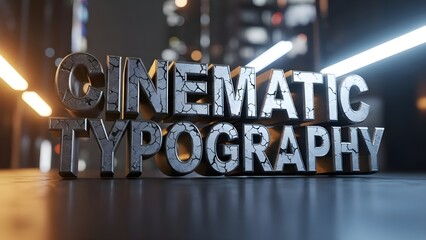 Cinematic typography featuring cracked metallic letters illuminated by dramatic lighting