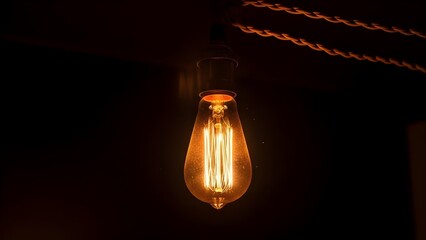 A glowing vintage edison filament bulb illuminating the dark with a warm, inviting light