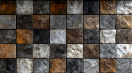 Square tiles in shades of brown gray black and white
