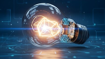 Illuminating digital innovation: a glowing light bulb with integrated circuit technology