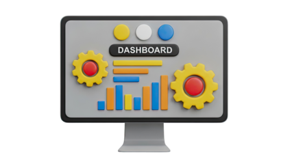 3D Dashboard with Charts and Gears