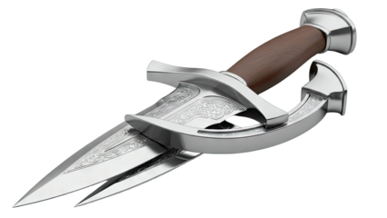 Ornate Silver and Wood Dagger with Intricate Engraving