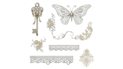 Decorative Motifs Set Ornamental Flourishes Isolated on Transparent Background PNG

