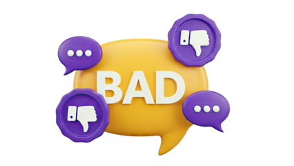 3D "BAD" word with thumbs down and speech bubbles