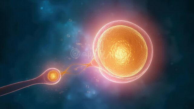 Sperm Cell Fertilizing Egg Cell in Microscopic Biological Process