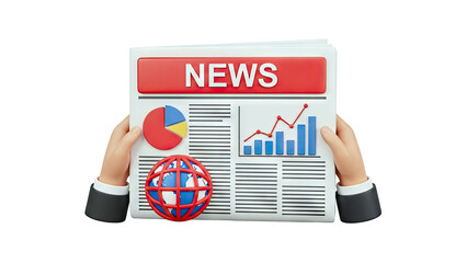 Hands holding newspaper with "NEWS" headline and financial graphics