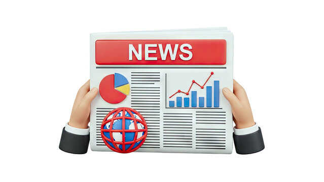 Hands holding newspaper with "NEWS" headline and financial graphics - Powered by Adobe