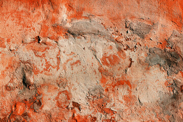 Peeling red and orange paint on concrete wall as grunge texture