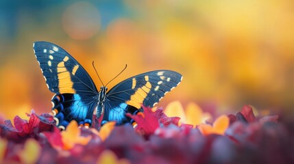 Obraz premium Colorful butterfly sits on flowers in a garden during daylight hours