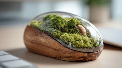 A unique computer mouse with a miniature ecosystem inside